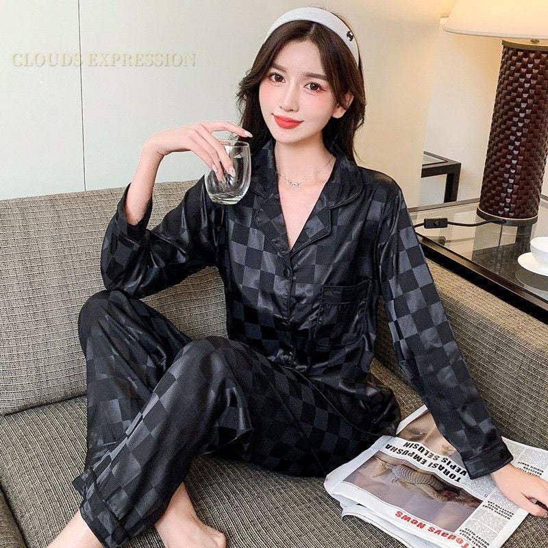 Ice Silk Pajamas Women's Summer Court Style Lace Lapel Short Sleeved  Trousers Set Small Red Book Same Large Home Clothes